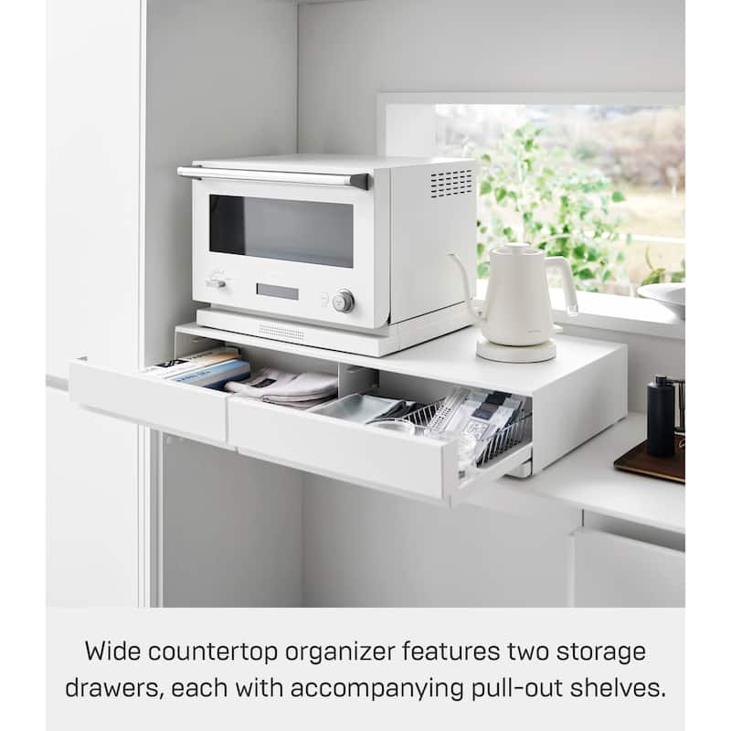 Yamazaki Home Countertop Drawer with Pull-Out Shelf - Wide, Steel - L 25.31 x W 31.5 x H 5.31 inches