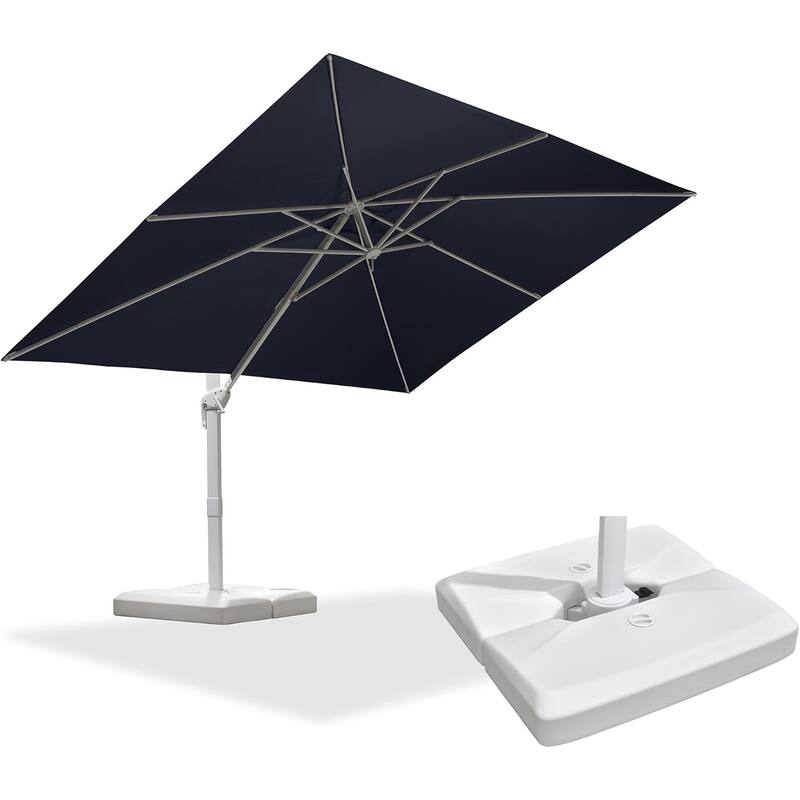 PURPLE LEAF White Rectangle Cantilever Patio Umbrella With Base