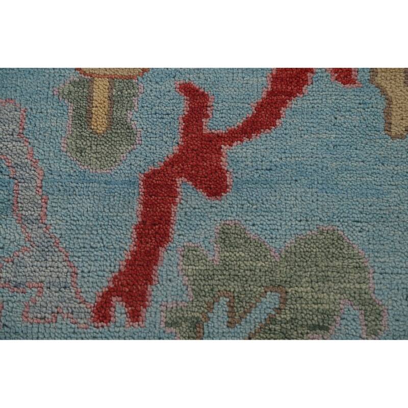 Light Blue Oushak Oriental Area Rug Handmade Floral Wool Carpet - 9'0"x 11'10"