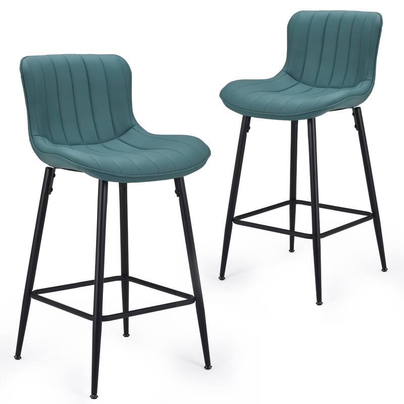 26 Inch Counter Stools Set of 2, Faux Leather Barstool Modern Counter Chair, Counter Height Stools Barstools - Green