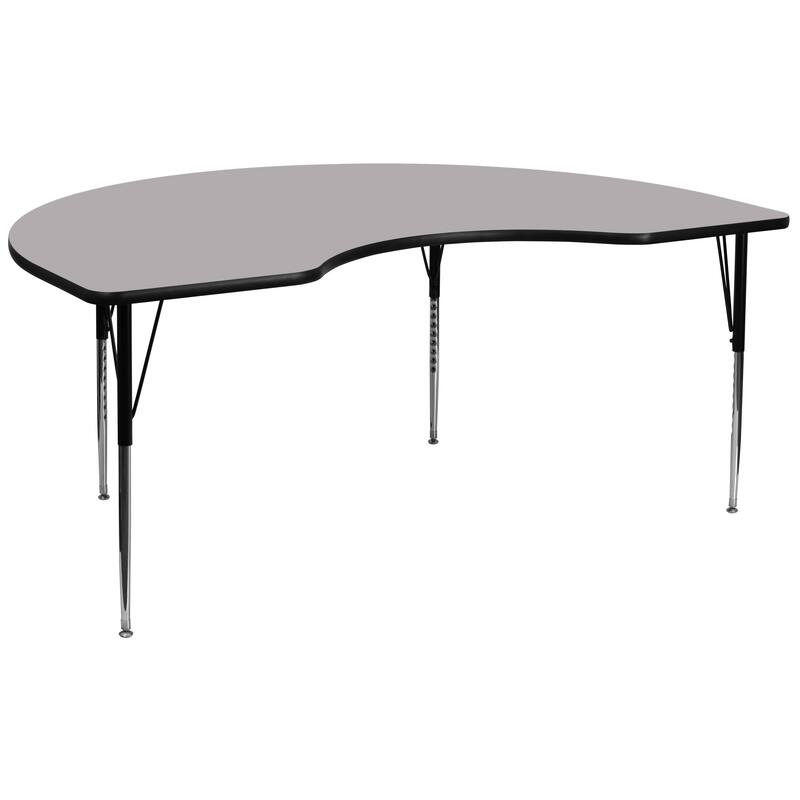 48''W x 96''L Kidney Thermal Laminate Activity Table - Adjustable Legs - Gray
