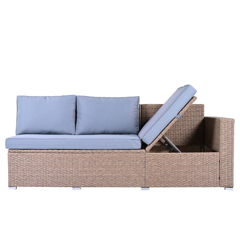 Outdoor 6-Piece Rattan Modular Sectional Sofa Set with Storage & Dining Table