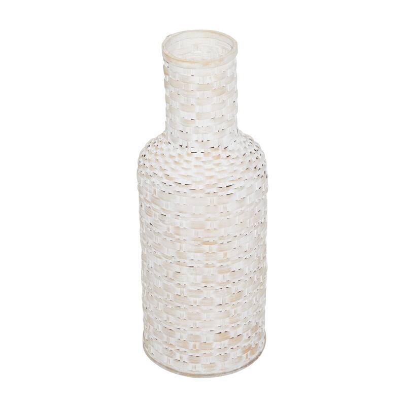 Intricately Woven Tall Bamboo Wood Floor Vase - White or Brown