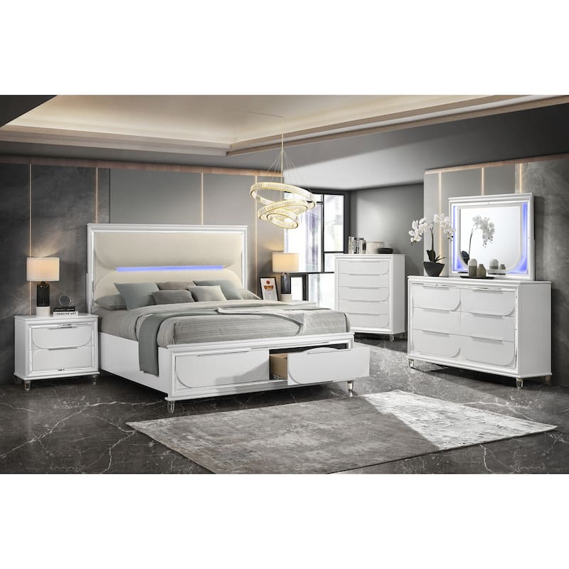 Soto White and Pearl White Queen Bed with Storage