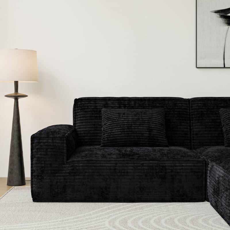 Anmytek Plush Modern Large Striped Fabric Vacuum Compressed Full Sponge High Rebound No-Assembly Sofa