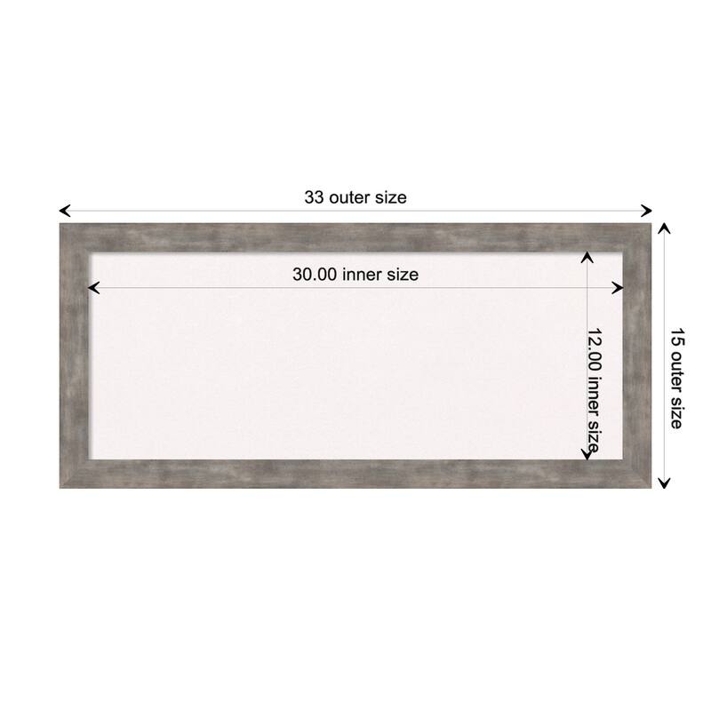 Marred Wood Framed White Corkboard Bulletin Board - Marred Pewter - Board Size 30x12