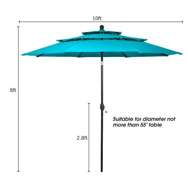 dimension image slide 2 of 7, Gymax 10ft 3 Tier Patio Market Umbrella Aluminum Sunshade Shelter