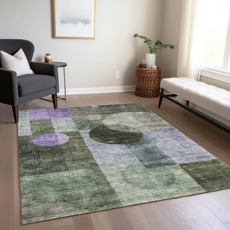 Machine Washable Indoor/ Outdoor Abstract Geo Chantille Rug