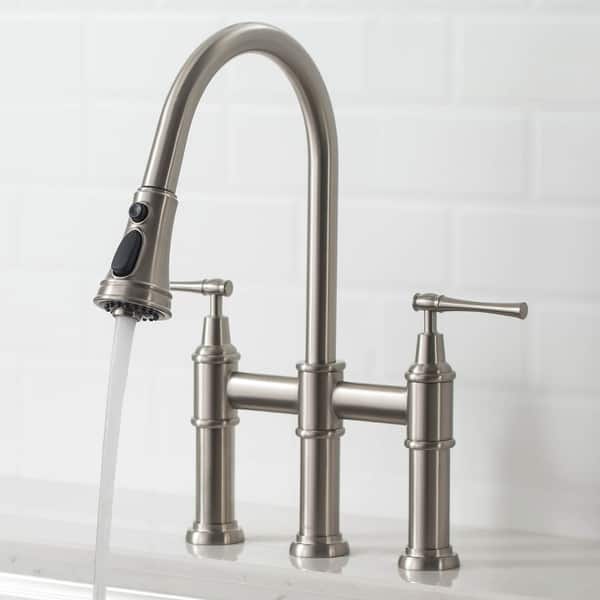 slide 2 of 68, Kraus Allyn Traditional 3-Function Bridge Pulldown Kitchen Faucet