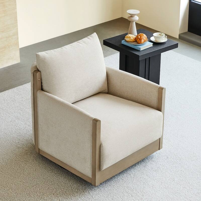 Carina Upholstered Swivel Accent Barrel Chair with Wood Frame
