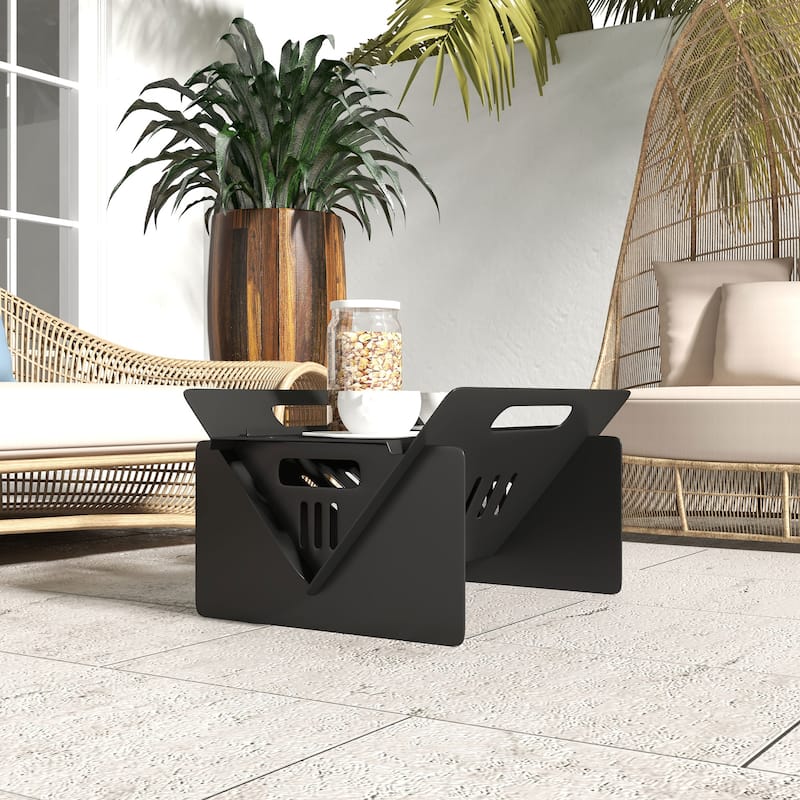 Outsunny 3-In-1 Portable Fire Pit, Stove, Coffee Table, Wood Burning Firepit with Carrying Bag and Quick Assembly
