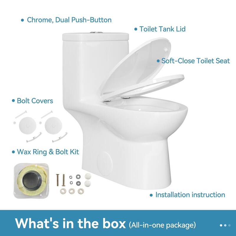 HOROW One Piece Elongated Toilet in White 0.8/1.28 GPF Dual Flush with Seat - N/A