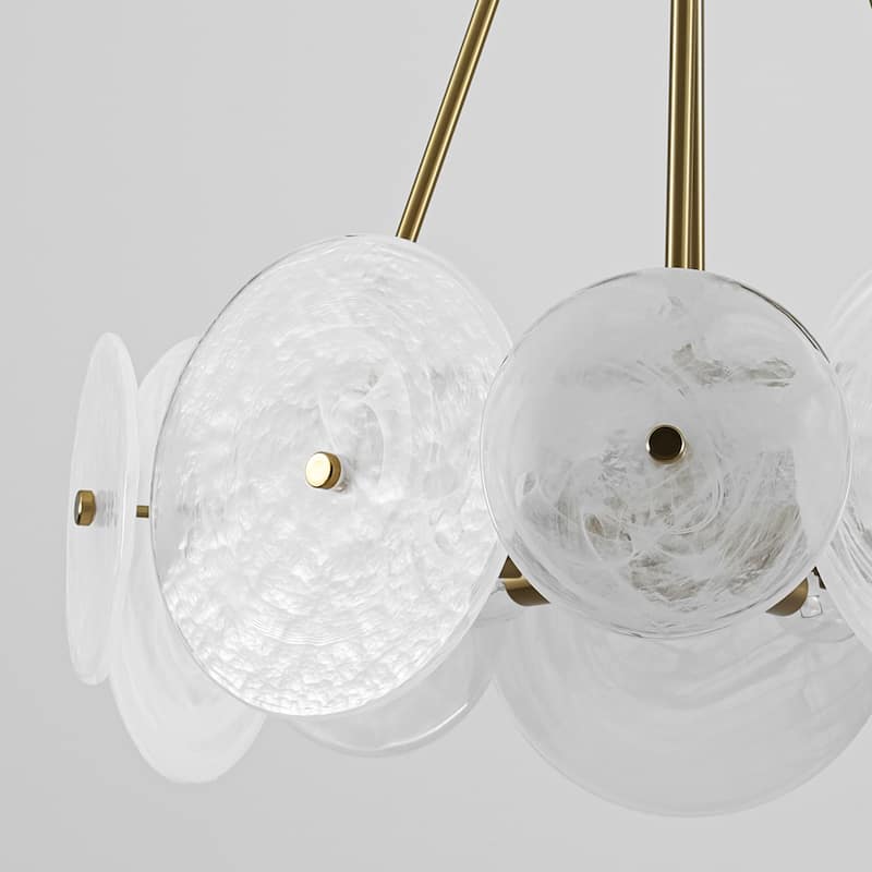 6-Light 20.1" W Modern Luxury Gold Round Chandelier with White Strie Glass for Living Room,Bedroom