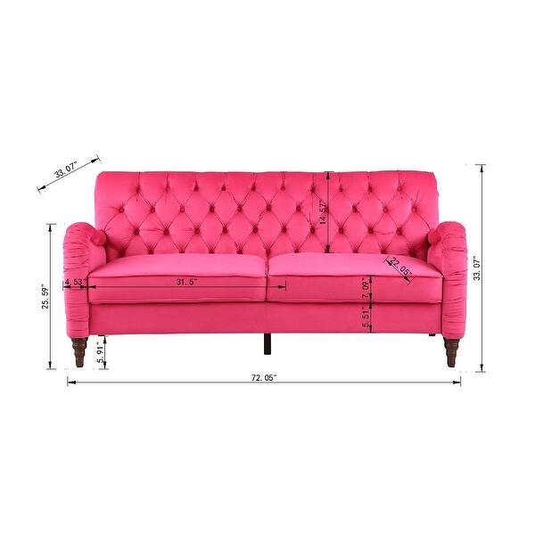 Red Tufted Velvet Sofa with Removable Seat Cushions for Living Room