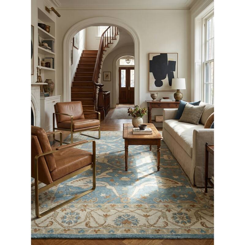 Exquisite Rugs Claremont Oushak Handmade Hand-tufted New Zealand Wool on Canvas Ivory/Light Blue Area Rug