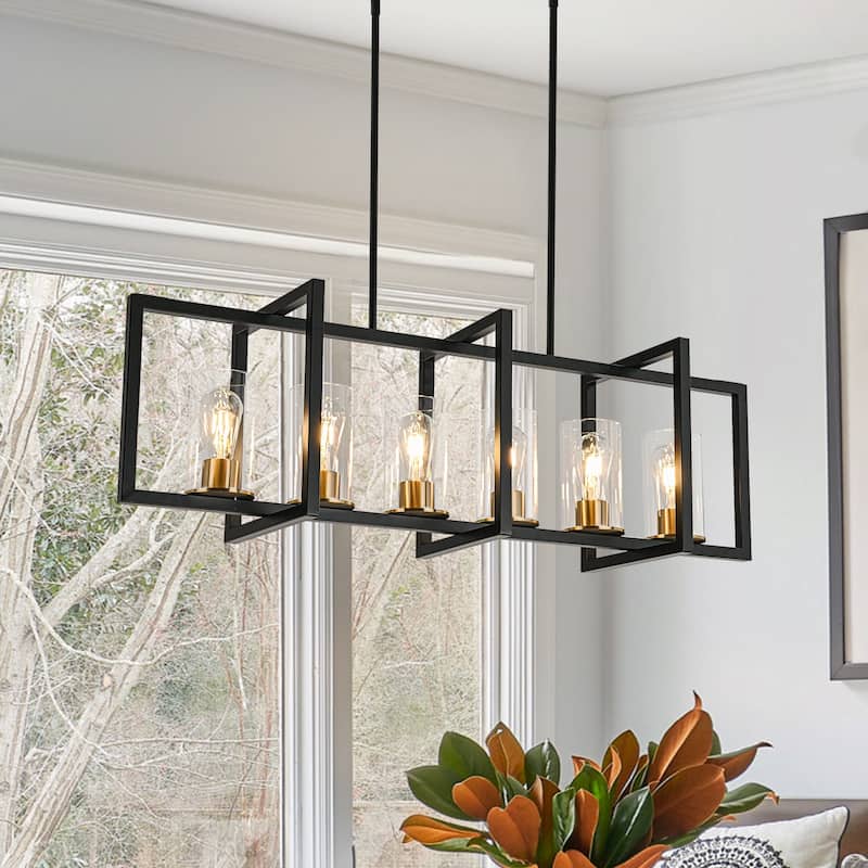 6-Light Modern Industrial Linear Crystal Kitchen Island Pendant Light - 43.3"
