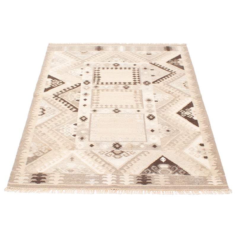 ECARPETGALLERY Flat-Weave Ankara FW Light Khaki Wool Kilim - 5'4 x 7'6
