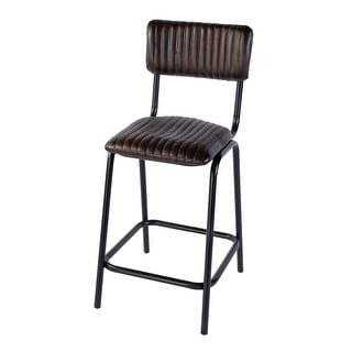 Waylon 31 in. Seat Height Leather and Iron Bar Height Stool with Back and Footrest