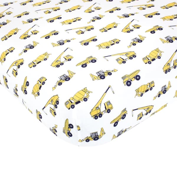 slide 1 of 1, Hudson Baby Infant Boy Cotton Fitted Crib Sheet, Construction, One Size - Construction - One Size One Size - Construction