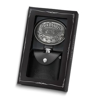 Jack Daniels Stainless Steel 4 Ounce Leather Case Flask and Belt Buckle ...