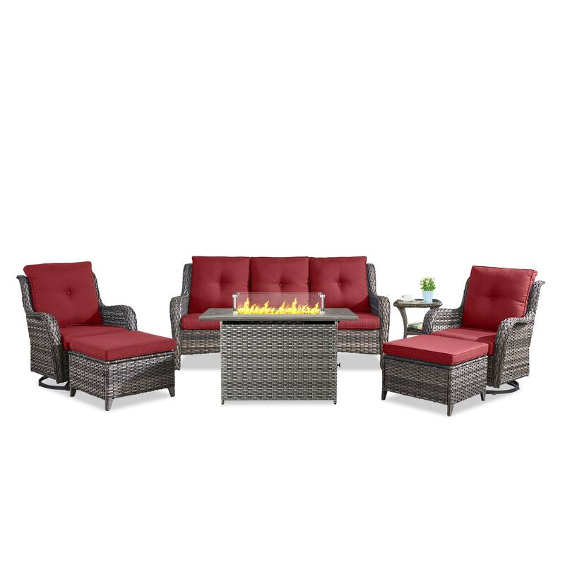 Fire Pit Table with Glider Chairs Sofa Chairs Table Grey-Red - Grey