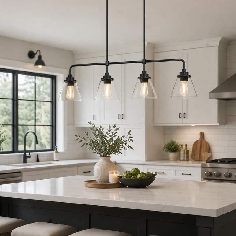 4-Light Black Kitchen Island Light Liner Chandelier - 38.6 in. W