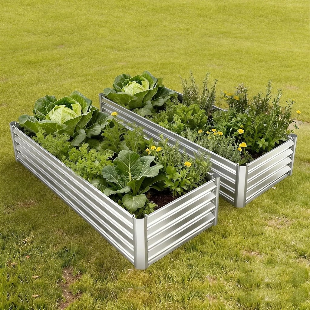 2-Pack 6x1.5x1FT Galvanized Raised Garden Beds Outdoor Metal Planter Boxes for Vegetables Flowers and Herbs