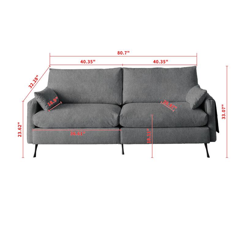 3-Seater Cloud Couch with Armrest and Toss Pillows, Grey Fabric Loveseat