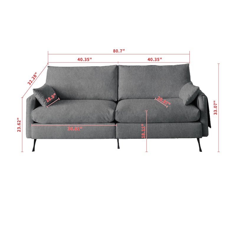 3-Seater Fabric Cloud Couch, Upholstered Sofa with 2 Armrest Pillows & 2 Toss Pillows, Loveseat Sofa with Storage Pockets