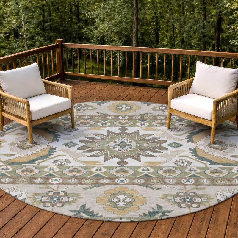 Machine Washable Indoor/ Outdoor Traditional Aspen Chantille Rug - Cactus - 8' x 8'