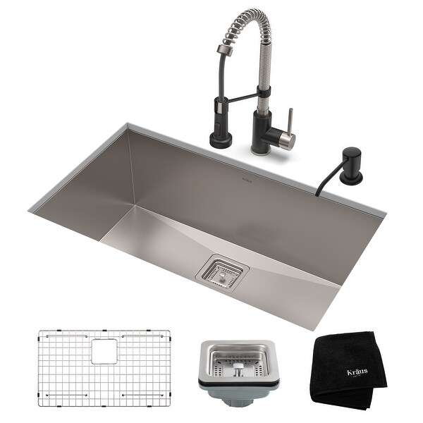 Kraus 3-in-1 Set Undermount Kitchen Sink, Pulldown Faucet, Dispenser. Opens flyout.