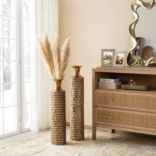 Glitzhome Set of 2 Metal Gold Embossed Floor Vases with Verdigris ...