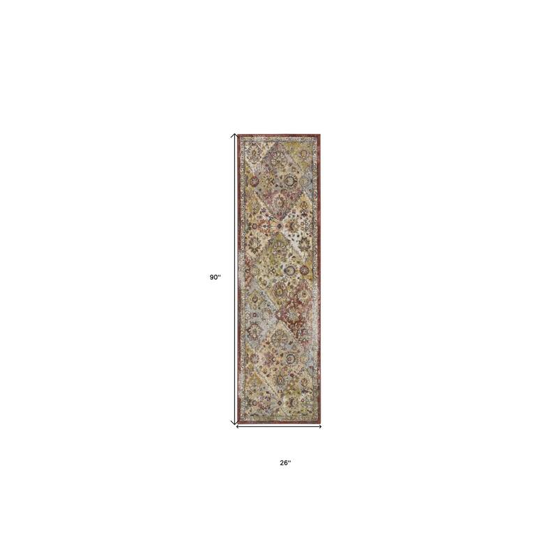 Hoce Power Loomed Distressed Abstract Floral Traditional Stain Resistant Area Rug By HomeRoots - 90' X '26' X '0.5