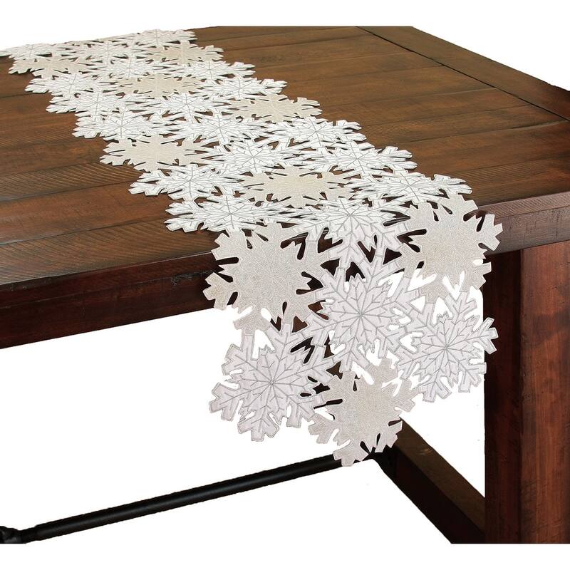 Shimmer Snowflake Embroidered Cutwork Table Runner 15 by 90 Inch - 15x108