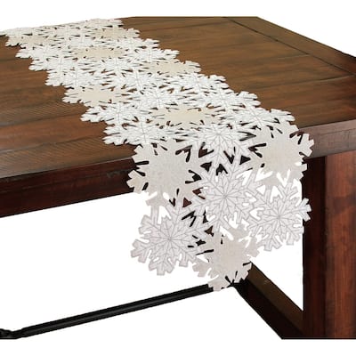 Shimmer Snowflake Embroidered Cutwork Table Runner 15 by 90 Inch