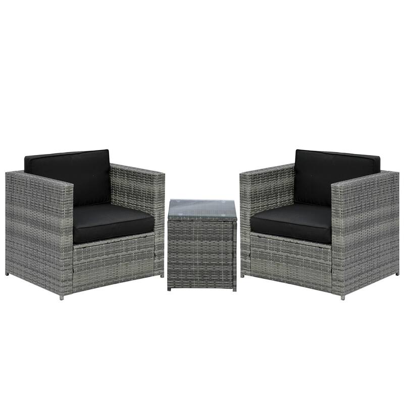 Wicker Bistro Patio Set, 2 Porch Chairs and Glass Table
