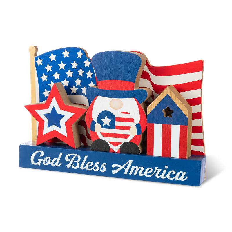 Glitzhome 11.75"L Patriotic/ Americana Wooden Block Table Decor