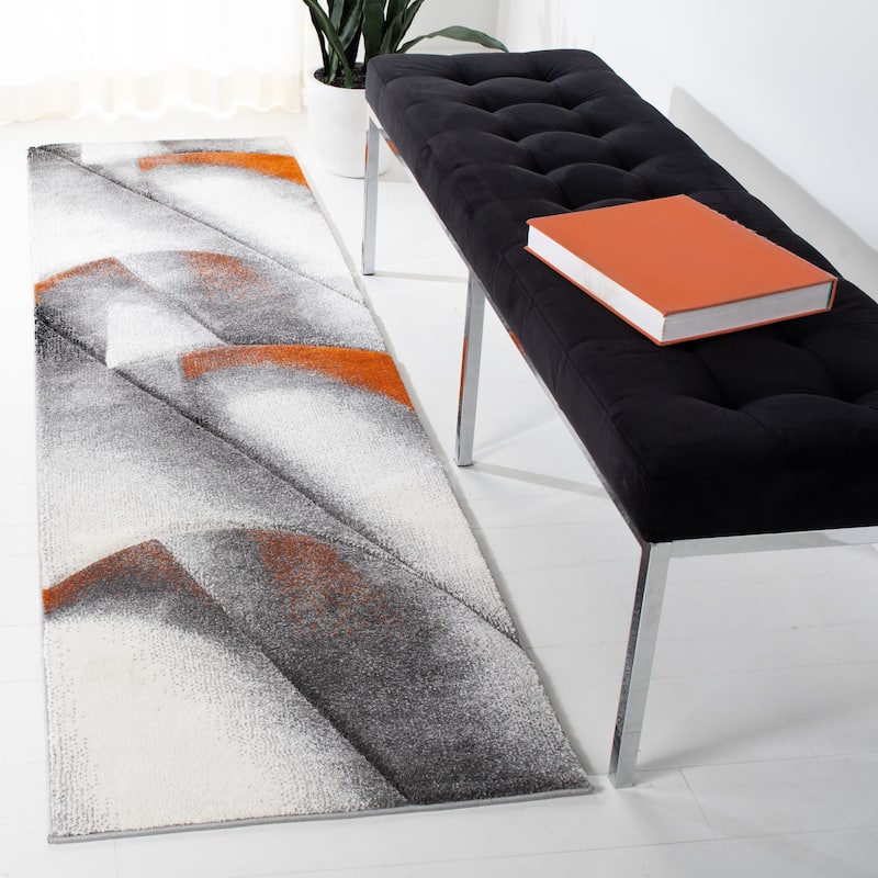 SAFAVIEH Hollywood Hasiba Mid-Century Modern Abstract Rug - 2'3" x 8' Runner - Grey/Orange