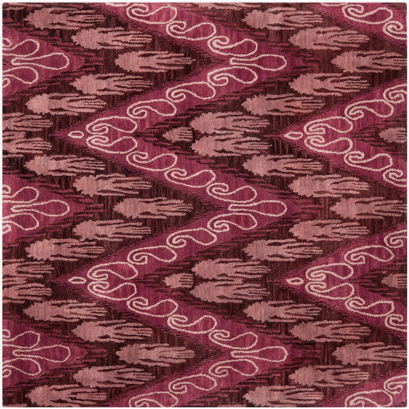 SAFAVIEH Handmade Ikat Domna Modern Wool Rug - 6' Square - Dark Brown/Purple
