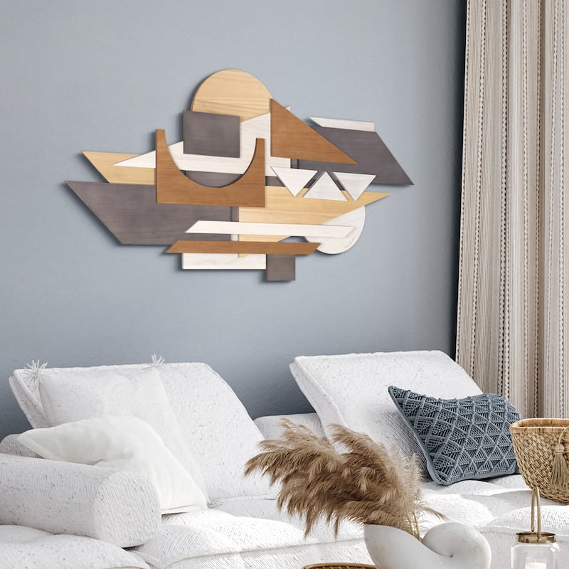 "Moonlit Mist" Hand Made & Hand Finished Dimensional Solid Paulownia Wood Abstracts Wall Art