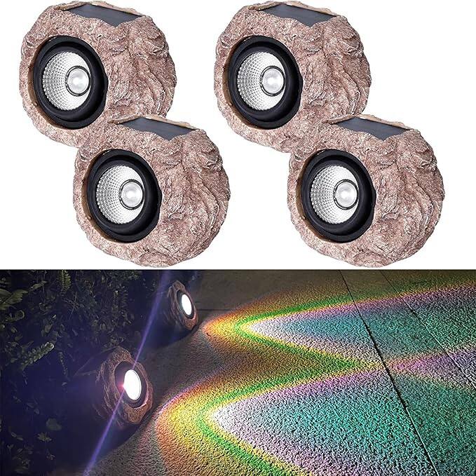 Solar Rock Light Outdoor LED Waterproof Pathway Garden Spotlight - Brown - 4 Pack