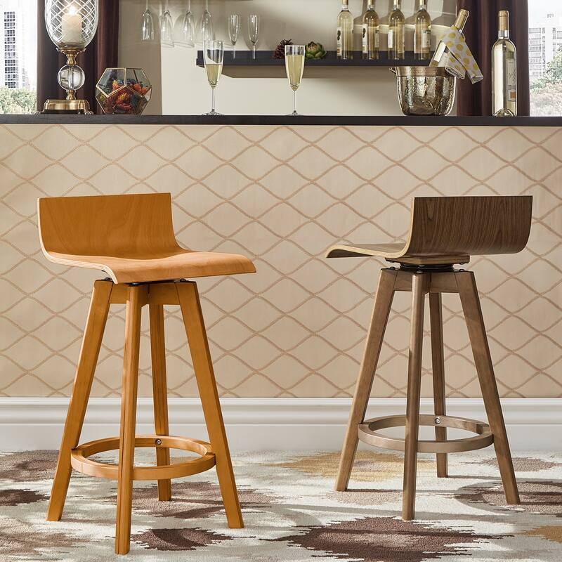 Ellery Mid-Century Modern Swivel Wood Stool (Set of 2) iNSPIRE Q Modern