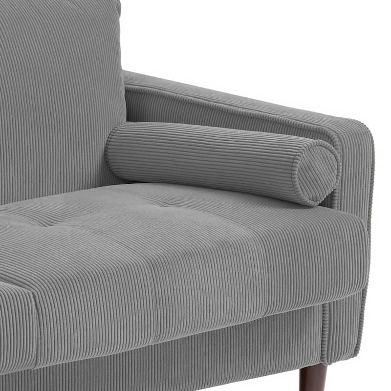 Modern Corduroy Upholstered 2 Seater Sofa with Bolster Pillows