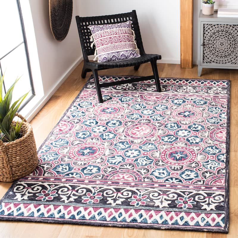 SAFAVIEH Handmade Micro-Loop Soka Modern Wool Rug - 5' - 4' x 6' - Ivory/Pink