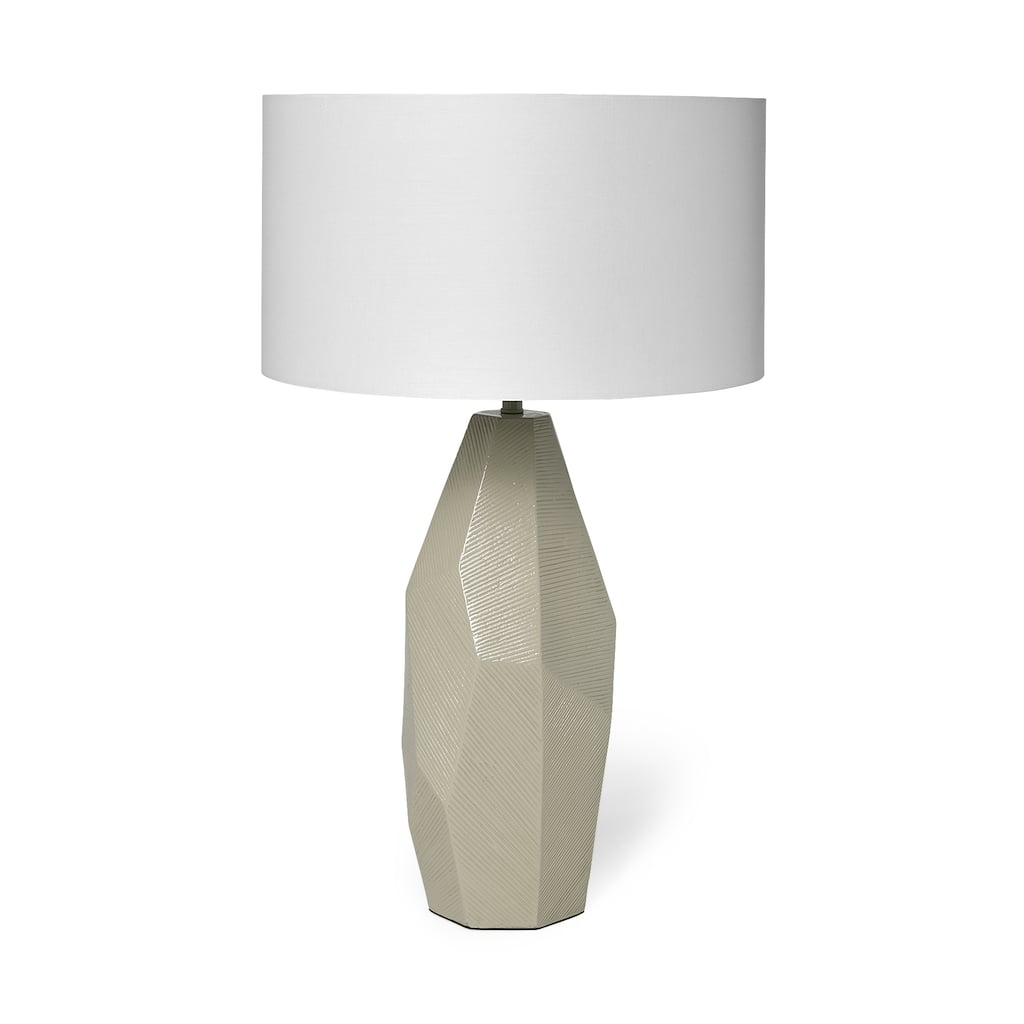 Piven (29.5"H) Beige Ceramic Base White Linen Shade Table Lamp - 18.0L x 18.0W x 29.5H