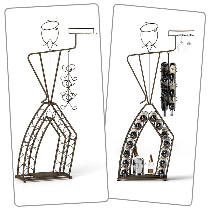 Vintage industrial style man-shaped iron wine rack with wine glass holder and bottle holder
