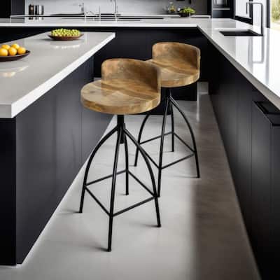 Pia 30-35 Inch Industrial Style Adjustable Swivel Bar Stool With Backrest