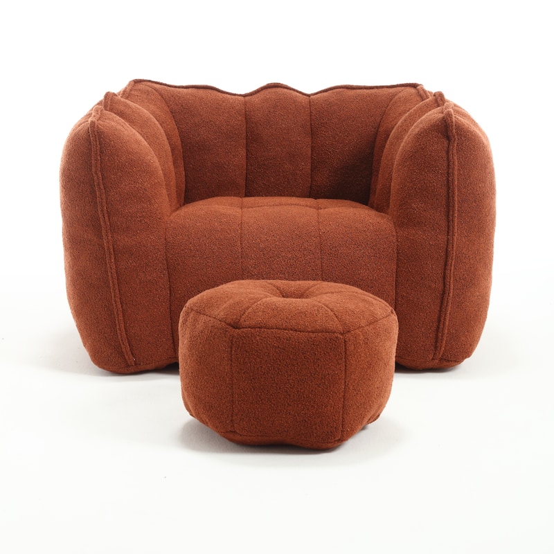 Chenille Bean Bag Chair Sets with Footstool and High-Resilience Foam