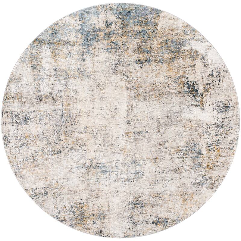 Livabliss Modern & Contemporary Cardiff Abstract Area Rug - 6'7" x 6'7" Round - Grey/Blue