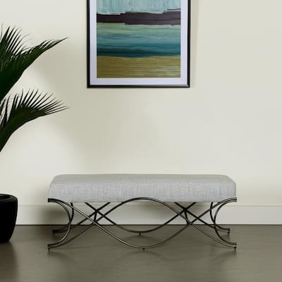 HomeRoots 55" Dark Gray and Nickel Chenille and Metal Upholstered Bench - 55 in. x 18 in. x 17.6 in.
